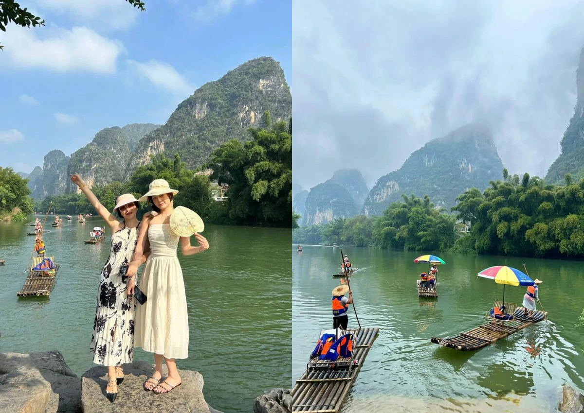 媽媽和女兒在漓江